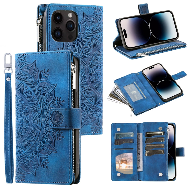 Multi-Card Totem Zipper Leather Phone Case, For iPhone 16, For iPhone 15 Pro Max, For iPhone 15 Pro, For iPhone 15 Plus