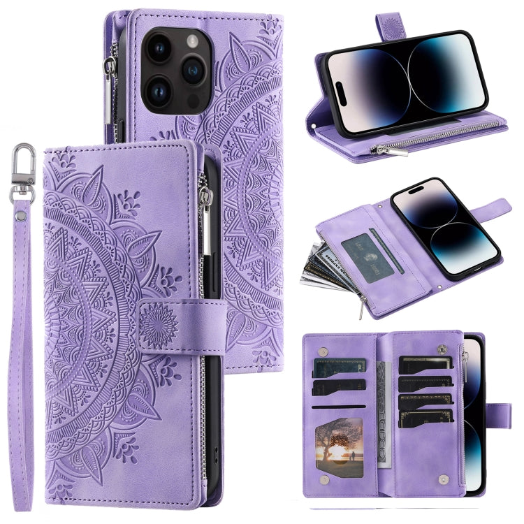 Multi-Card Totem Zipper Leather Phone Case, For iPhone 16, For iPhone 15 Pro Max, For iPhone 15 Pro, For iPhone 15 Plus