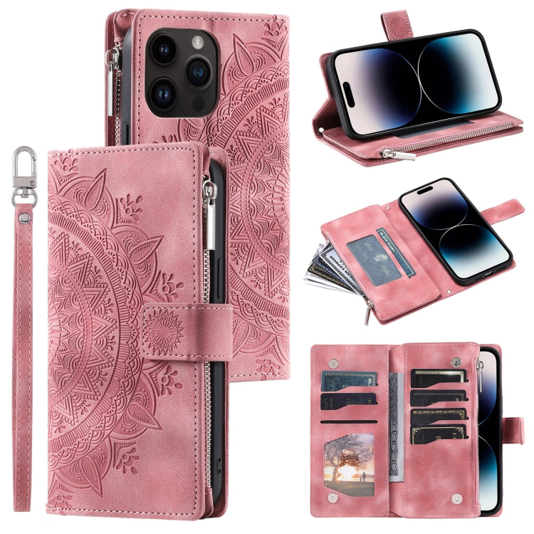 Multi-Card Totem Zipper Leather Phone Case, For iPhone 16, For iPhone 15 Pro Max, For iPhone 15 Pro, For iPhone 15 Plus