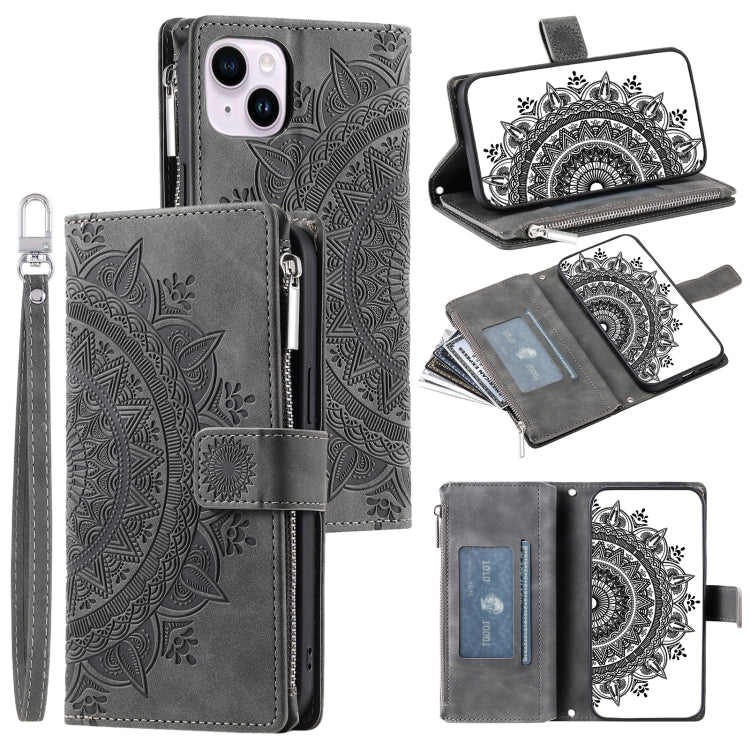 Multi-Card Totem Zipper Leather Phone Case, For iPhone 16, For iPhone 15 Pro Max, For iPhone 15 Pro, For iPhone 15 Plus