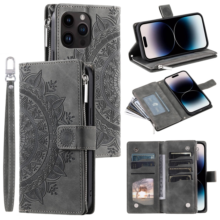 Multi-Card Totem Zipper Leather Phone Case, For iPhone 14 Pro Max, For iPhone 13 Pro Max, For iPhone 13 Pro, For iPhone 13