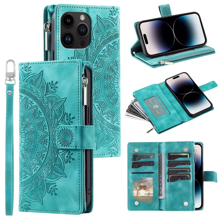 Multi-Card Totem Zipper Leather Phone Case, For iPhone 14 Pro Max, For iPhone 13 Pro Max, For iPhone 13 Pro, For iPhone 13