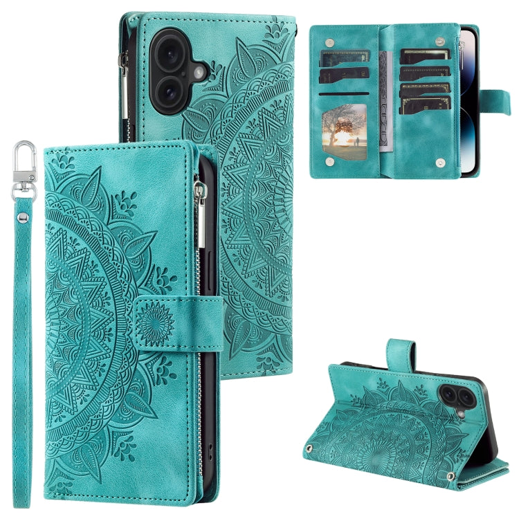 Multi-Card Totem Zipper Leather Phone Case, For iPhone 16, For iPhone 15 Pro Max, For iPhone 15 Pro, For iPhone 15 Plus
