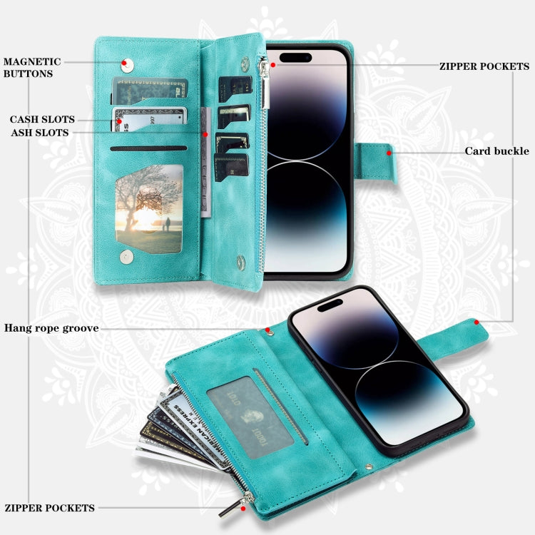 Multi-Card Totem Zipper Leather Phone Case, For iPhone 16, For iPhone 15 Pro Max, For iPhone 15 Pro, For iPhone 15 Plus