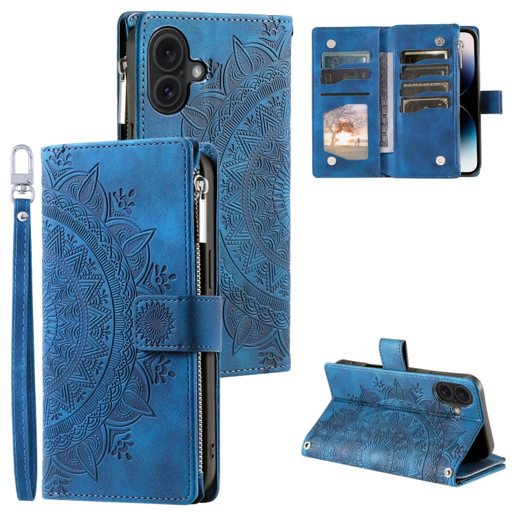 Multi-Card Totem Zipper Leather Phone Case, For iPhone 16, For iPhone 15 Pro Max, For iPhone 15 Pro, For iPhone 15 Plus