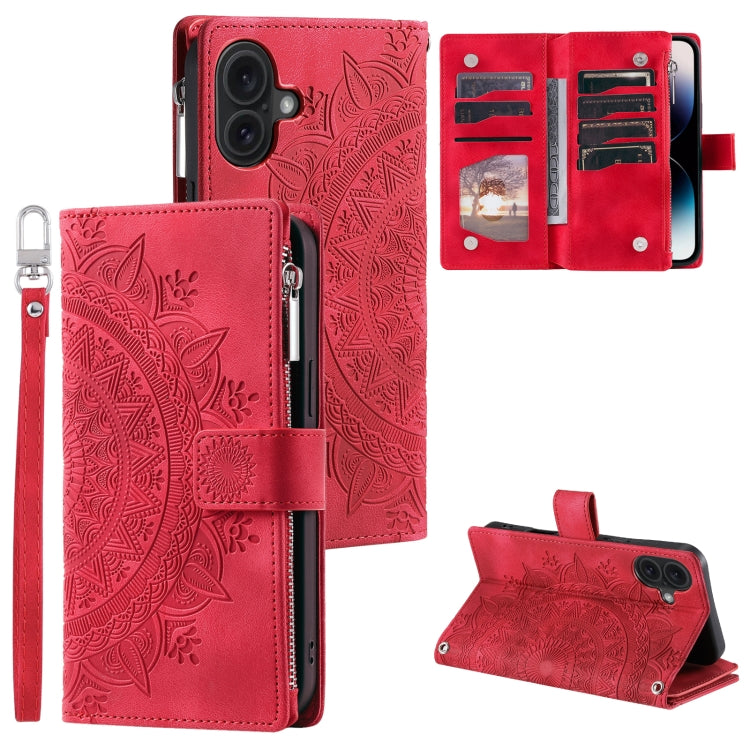 Multi-Card Totem Zipper Leather Phone Case, For iPhone 16, For iPhone 15 Pro Max, For iPhone 15 Pro, For iPhone 15 Plus