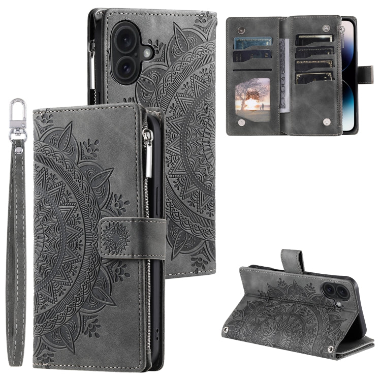Multi-Card Totem Zipper Leather Phone Case, For iPhone 16, For iPhone 15 Pro Max, For iPhone 15 Pro, For iPhone 15 Plus