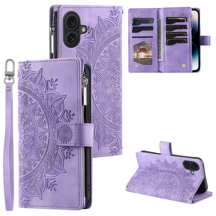 Multi-Card Totem Zipper Leather Phone Case, For iPhone 16, For iPhone 15 Pro Max, For iPhone 15 Pro, For iPhone 15 Plus