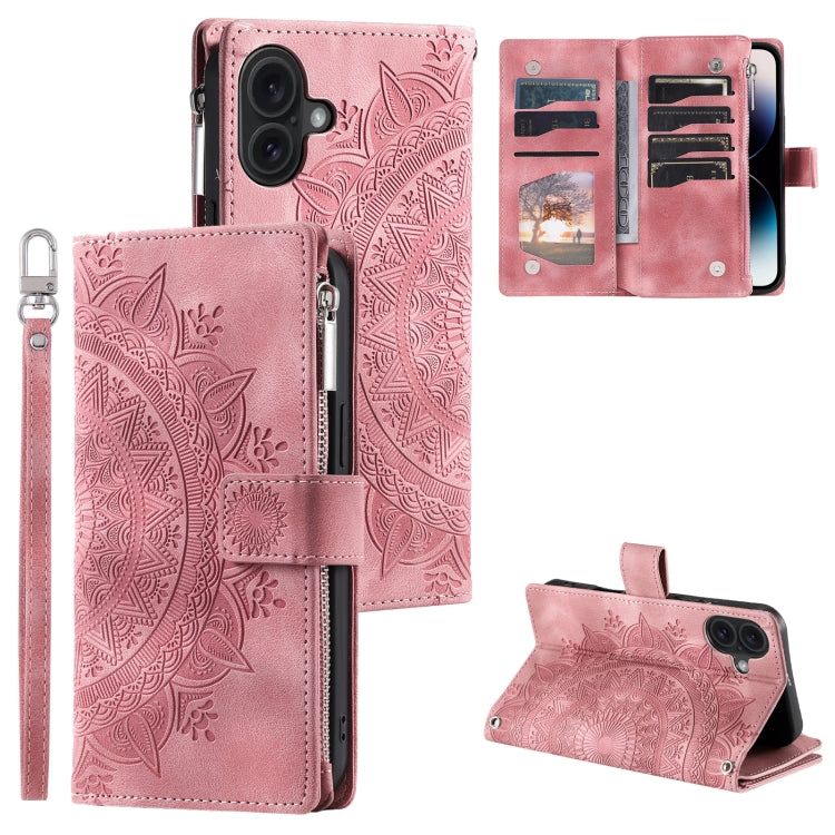 Multi-Card Totem Zipper Leather Phone Case, For iPhone 16, For iPhone 15 Pro Max, For iPhone 15 Pro, For iPhone 15 Plus