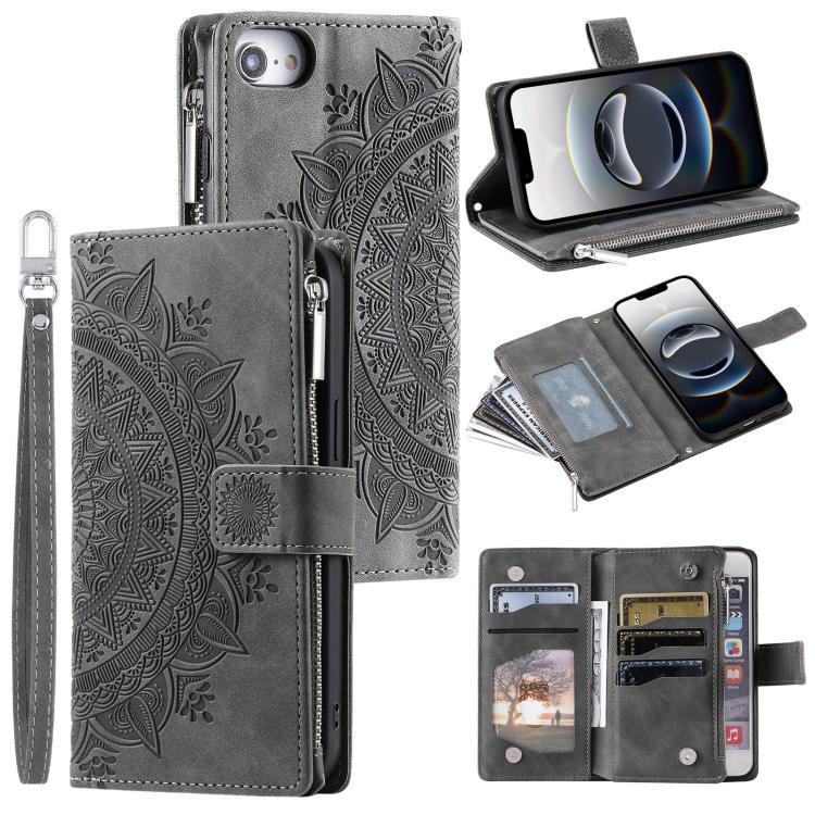 Multi-Card Totem Zipper Leather Phone Case