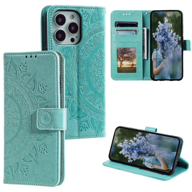 Totem Flower Embossed Leather Phone Case, For iPhone 16, For iPhone 15 Pro Max, For iPhone 15 Pro