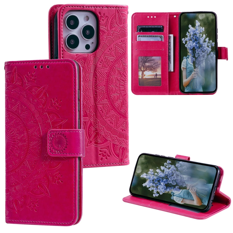 Totem Flower Embossed Leather Phone Case, For iPhone 16, For iPhone 15 Pro Max, For iPhone 15 Pro