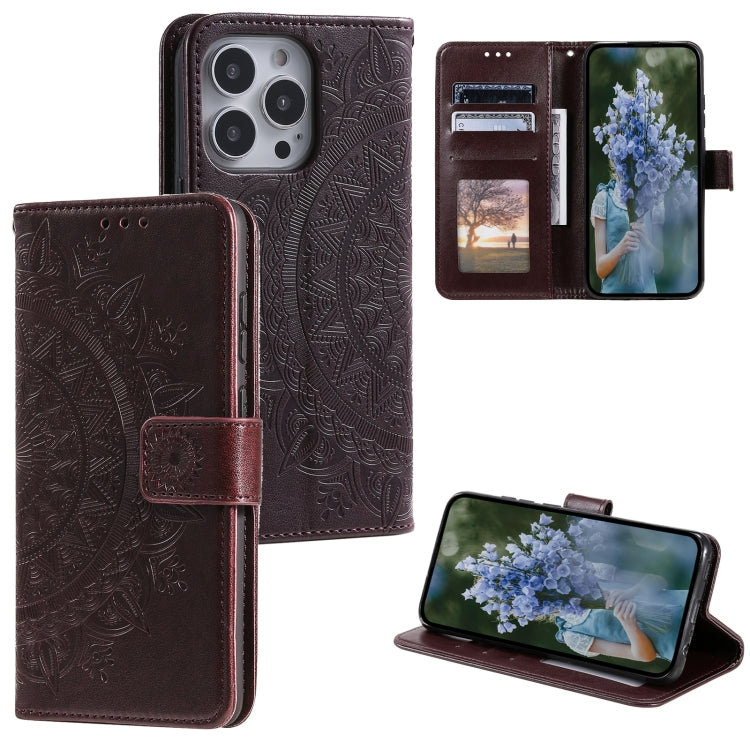 Totem Flower Embossed Leather Phone Case, For iPhone 16, For iPhone 15 Pro Max, For iPhone 15 Pro