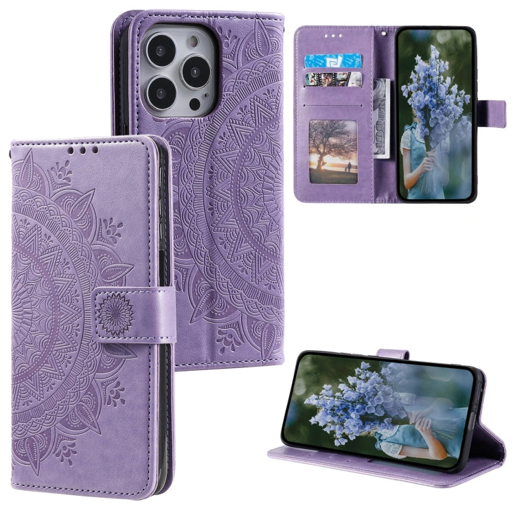 Totem Flower Embossed Leather Phone Case, For iPhone 16, For iPhone 15 Pro Max, For iPhone 15 Pro