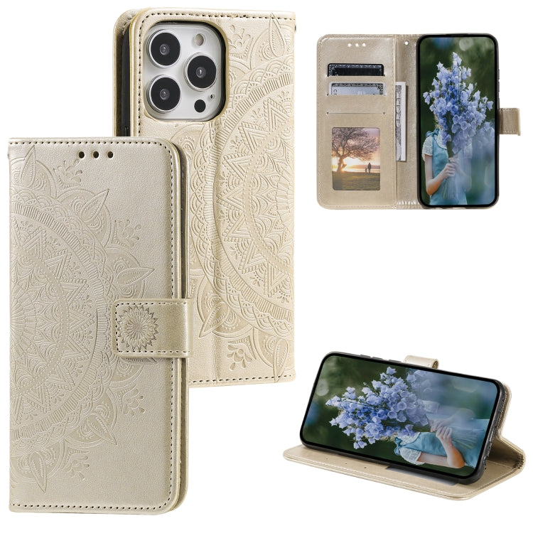 Totem Flower Embossed Leather Phone Case, For iPhone 16, For iPhone 15 Pro Max, For iPhone 15 Pro