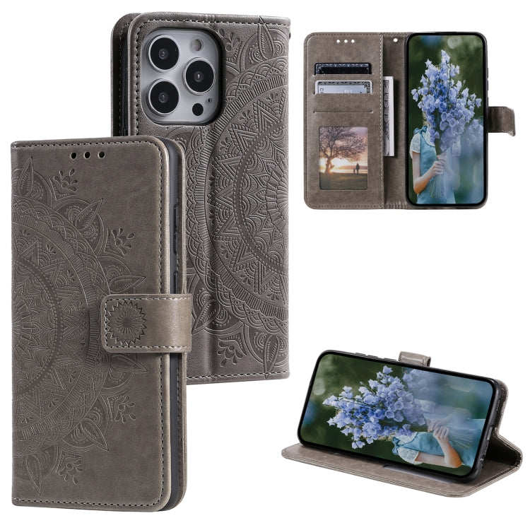 Totem Flower Embossed Leather Phone Case, For iPhone 16, For iPhone 15 Pro Max, For iPhone 15 Pro