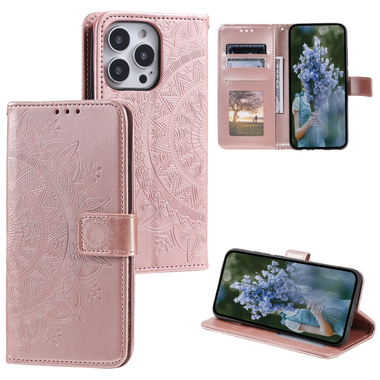 Totem Flower Embossed Leather Phone Case, For iPhone 16, For iPhone 15 Pro Max, For iPhone 15 Pro