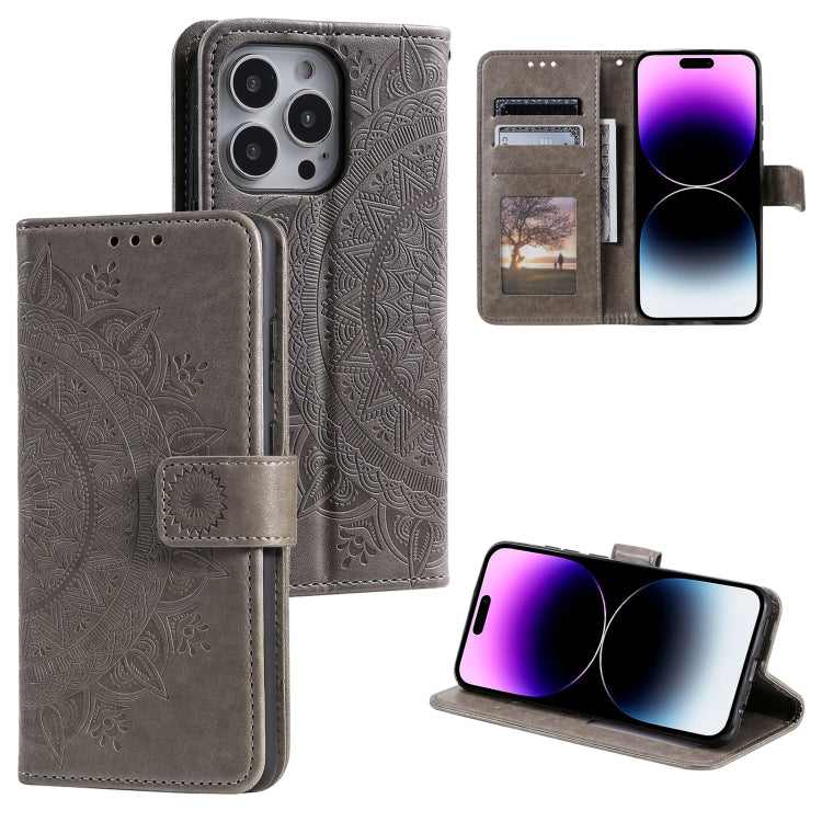 Totem Flower Embossed Leather Phone Case