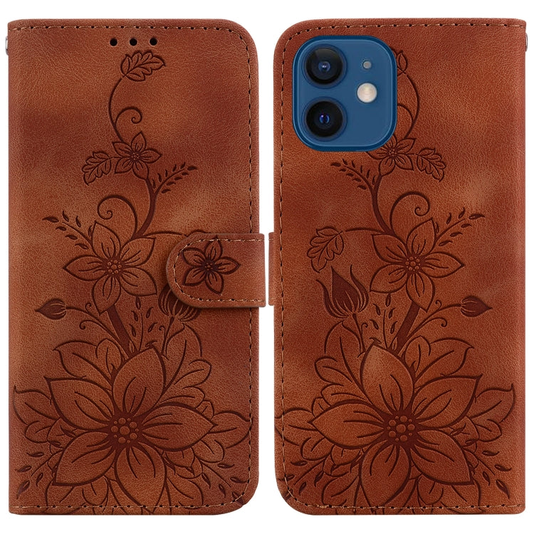Lily Embossed Leather Phone Case, For iPhone 13, For iPhone 13 mini, For iPhone 12 / 12 Pro, For iPhone 12 Pro Max