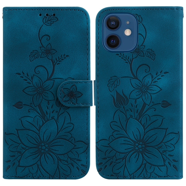 Lily Embossed Leather Phone Case, For iPhone 13, For iPhone 13 mini, For iPhone 12 / 12 Pro, For iPhone 12 Pro Max