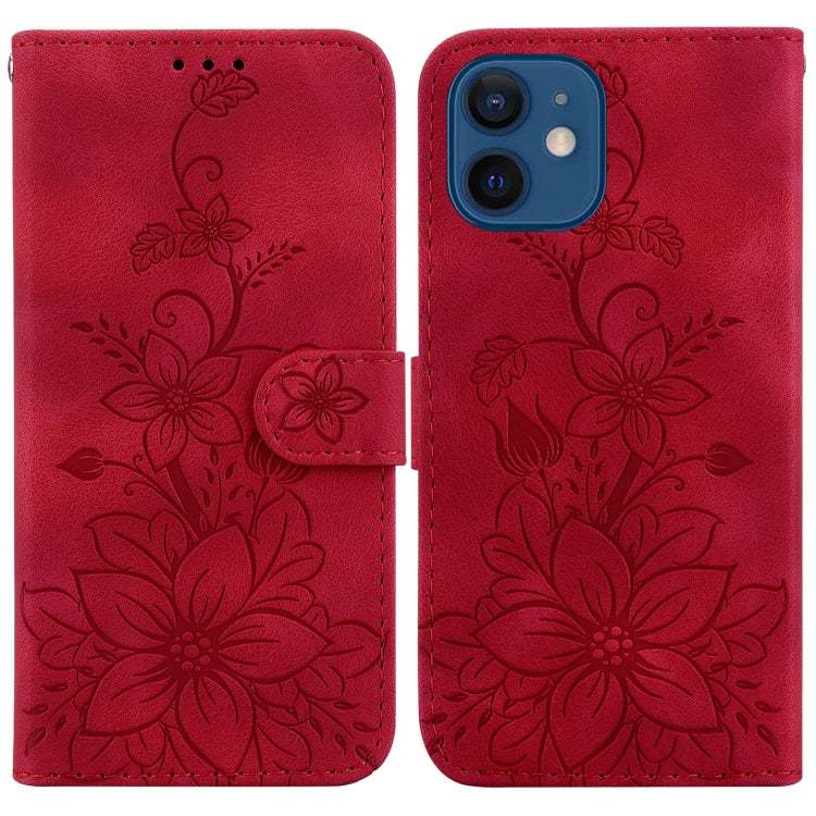 Lily Embossed Leather Phone Case, For iPhone 13, For iPhone 13 mini, For iPhone 12 / 12 Pro, For iPhone 12 Pro Max