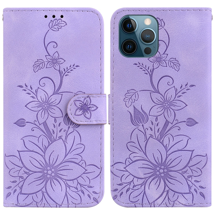 Lily Embossed Leather Phone Case, For iPhone 13, For iPhone 13 mini, For iPhone 12 / 12 Pro, For iPhone 12 Pro Max