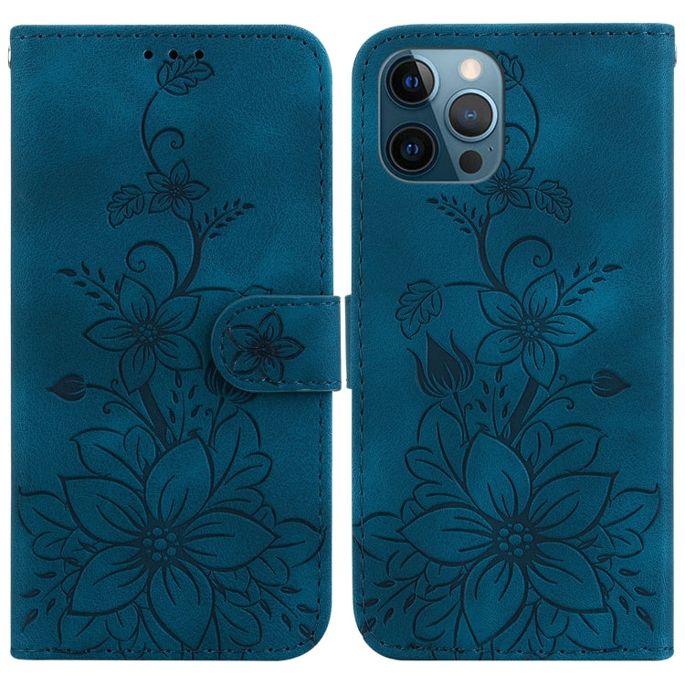 Lily Embossed Leather Phone Case, For iPhone 13, For iPhone 13 mini, For iPhone 12 / 12 Pro, For iPhone 12 Pro Max