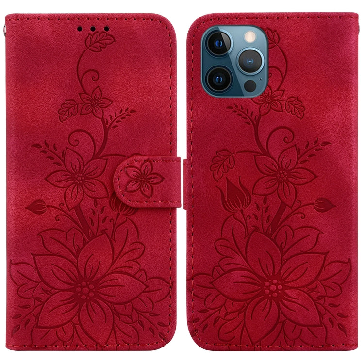 Lily Embossed Leather Phone Case, For iPhone 13, For iPhone 13 mini, For iPhone 12 / 12 Pro, For iPhone 12 Pro Max