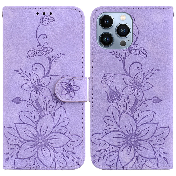 Lily Embossed Leather Phone Case, For iPhone 15, For iPhone 14 Plus, For iPhone 14, For iPhone 14 Pro