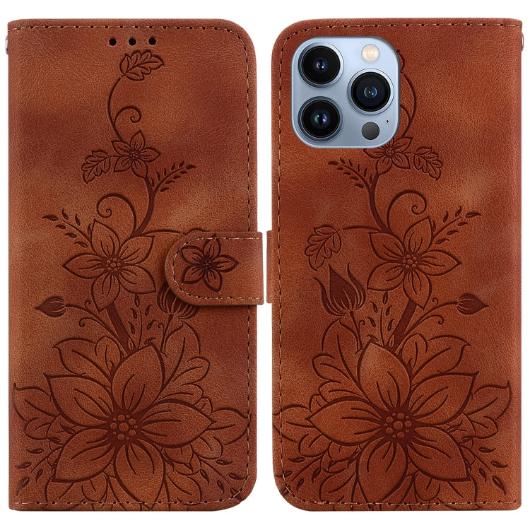 Lily Embossed Leather Phone Case, For iPhone 15, For iPhone 14 Plus, For iPhone 14, For iPhone 14 Pro