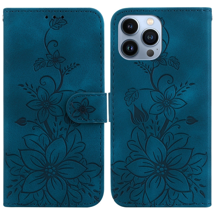 Lily Embossed Leather Phone Case, For iPhone 15, For iPhone 14 Plus, For iPhone 14, For iPhone 14 Pro