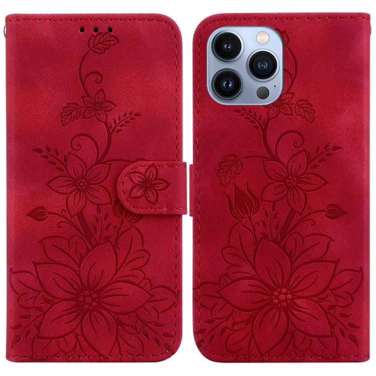 Lily Embossed Leather Phone Case, For iPhone 15, For iPhone 14 Plus, For iPhone 14, For iPhone 14 Pro