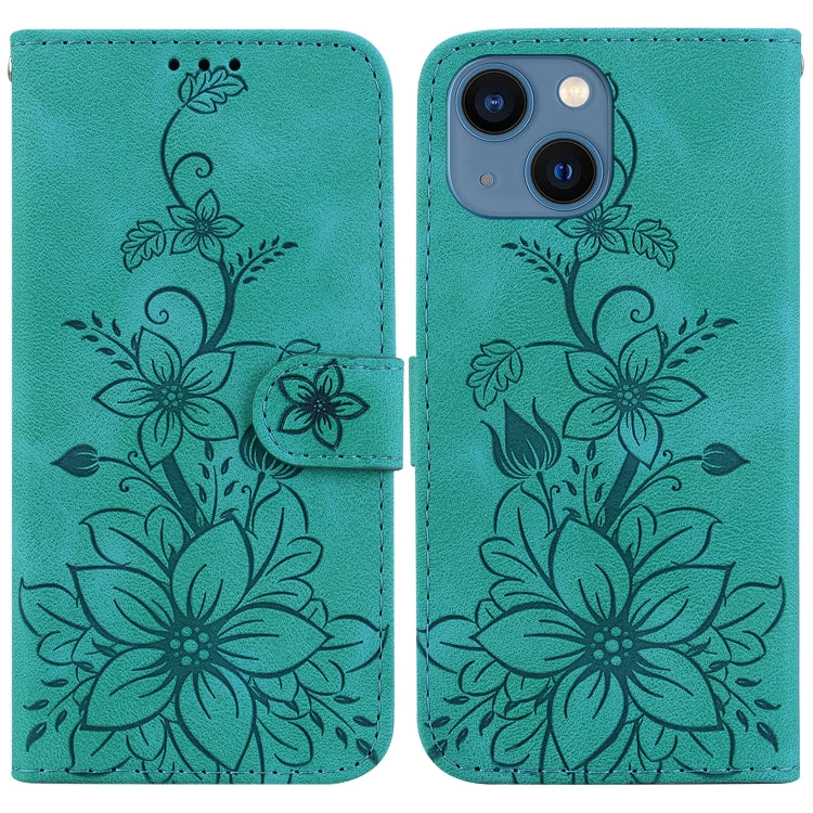 Lily Embossed Leather Phone Case, For iPhone 15, For iPhone 14 Plus, For iPhone 14, For iPhone 14 Pro