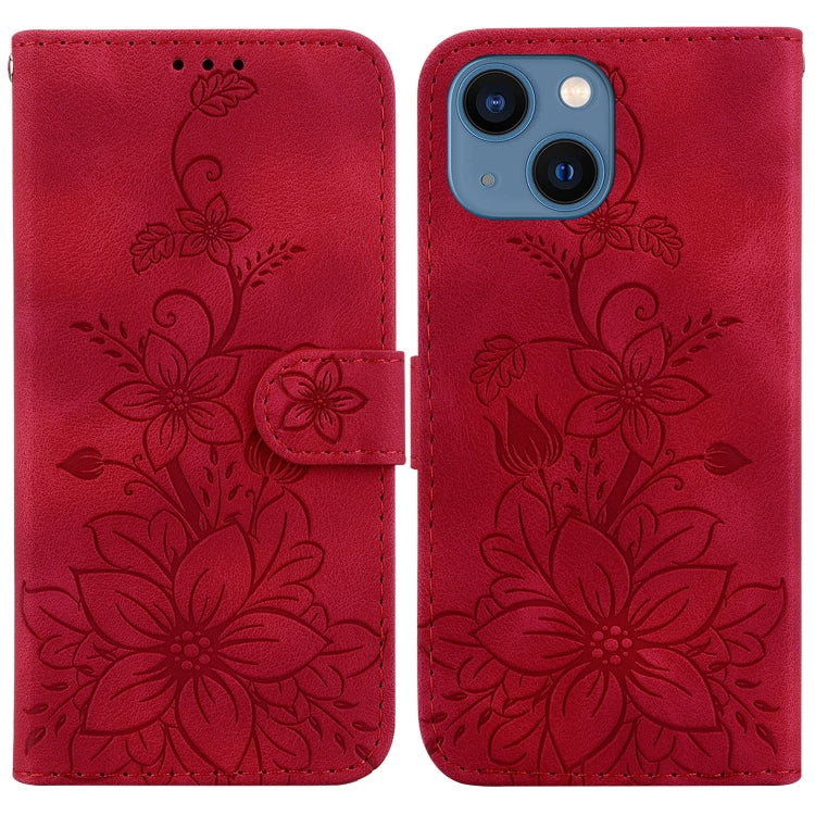 Lily Embossed Leather Phone Case, For iPhone 15, For iPhone 14 Plus, For iPhone 14, For iPhone 14 Pro