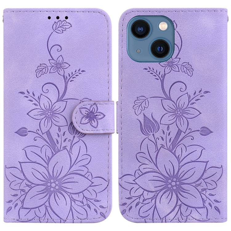 Lily Embossed Leather Phone Case, For iPhone 15, For iPhone 14 Plus, For iPhone 14, For iPhone 14 Pro