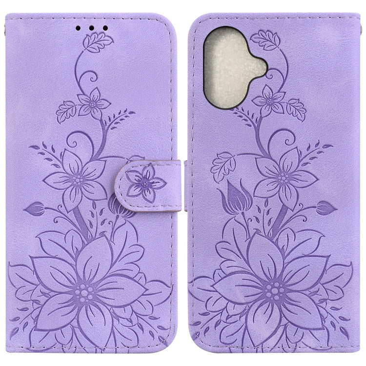 Lily Embossed Leather Phone Case, For iPhone Air, For iPhone 16 Pro Max, For iPhone 16 Pro, For iPhone 16 Plus