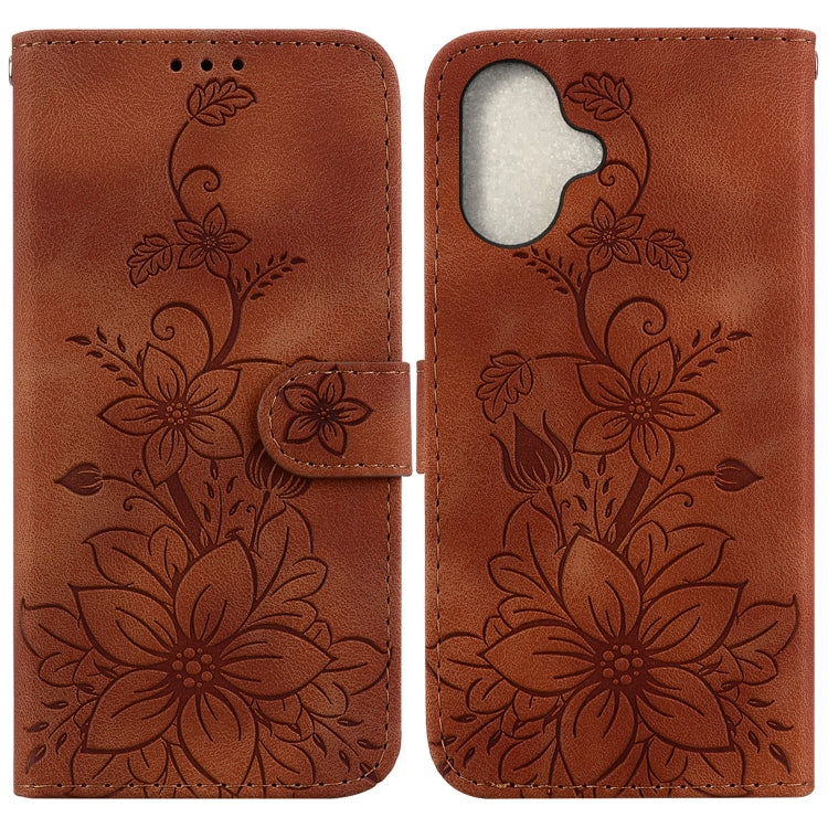 Lily Embossed Leather Phone Case, For iPhone Air, For iPhone 16 Pro Max, For iPhone 16 Pro, For iPhone 16 Plus