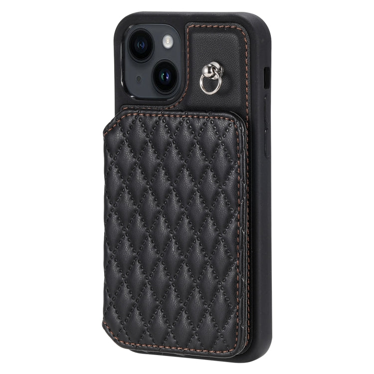Grid Texture Card Bag Phone Case with Lanyard, For iPhone 14, For iPhone 14 Pro, For iPhone 14 Pro Max, For iPhone SE 2022 / 2020 / 8 / 7