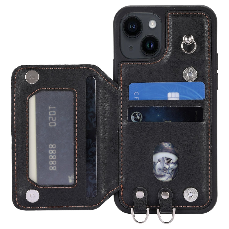 Grid Texture Card Bag Phone Case with Lanyard, For iPhone 14, For iPhone 14 Pro, For iPhone 14 Pro Max, For iPhone SE 2022 / 2020 / 8 / 7