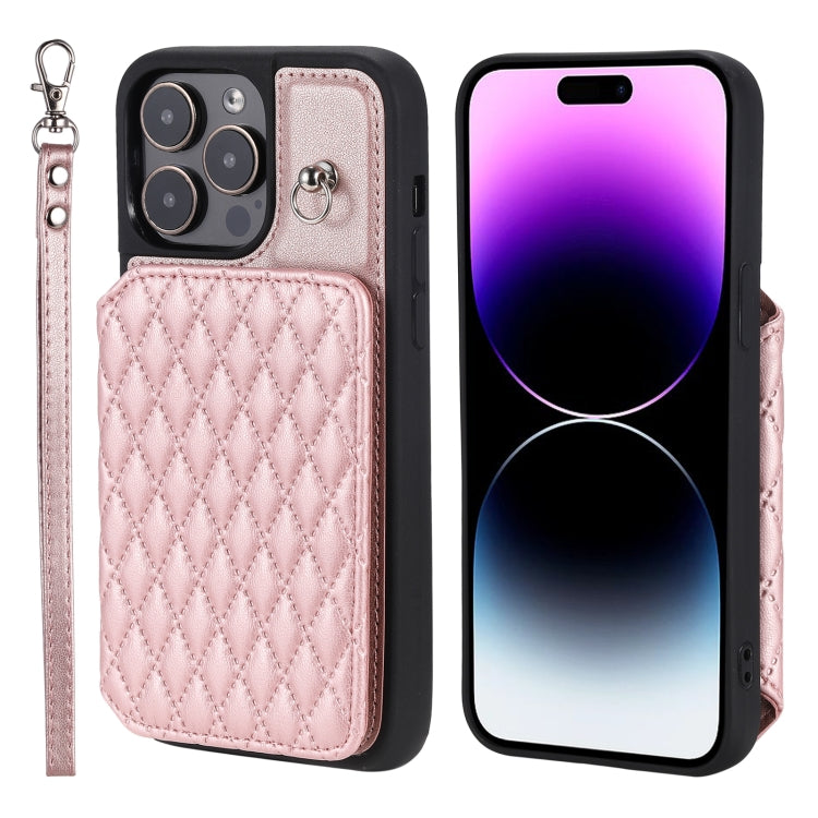 Grid Texture Card Bag Phone Case with Lanyard, For iPhone 13 Pro Max, For iPhone 13 Pro, For iPhone 13, For iPhone 12 / 12 Pro