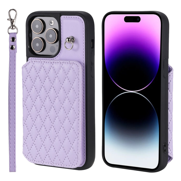 Grid Texture Card Bag Phone Case with Lanyard, For iPhone 13 Pro Max, For iPhone 13 Pro, For iPhone 13, For iPhone 12 / 12 Pro