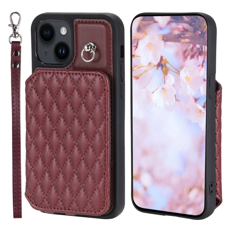 Grid Texture Card Bag Phone Case with Lanyard, For iPhone 13 Pro Max, For iPhone 13 Pro, For iPhone 13, For iPhone 12 / 12 Pro