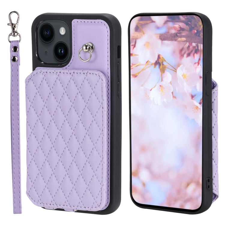Grid Texture Card Bag Phone Case with Lanyard, For iPhone 13 Pro Max, For iPhone 13 Pro, For iPhone 13, For iPhone 12 / 12 Pro