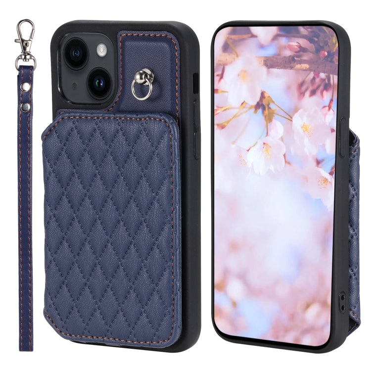 Grid Texture Card Bag Phone Case with Lanyard, For iPhone 13 Pro Max, For iPhone 13 Pro, For iPhone 13, For iPhone 12 / 12 Pro