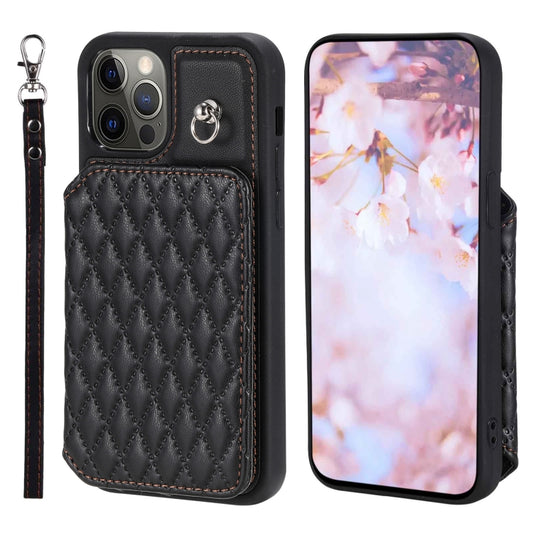 Grid Texture Card Bag Phone Case with Lanyard, For iPhone 12 Pro Max, For iPhone 11, For iPhone XR, For iPhone 8 Plus / 7 Plus