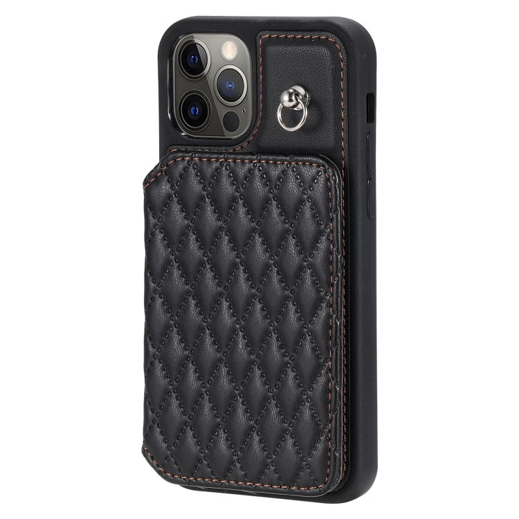 Grid Texture Card Bag Phone Case with Lanyard, For iPhone 12 Pro Max, For iPhone 11, For iPhone XR, For iPhone 8 Plus / 7 Plus