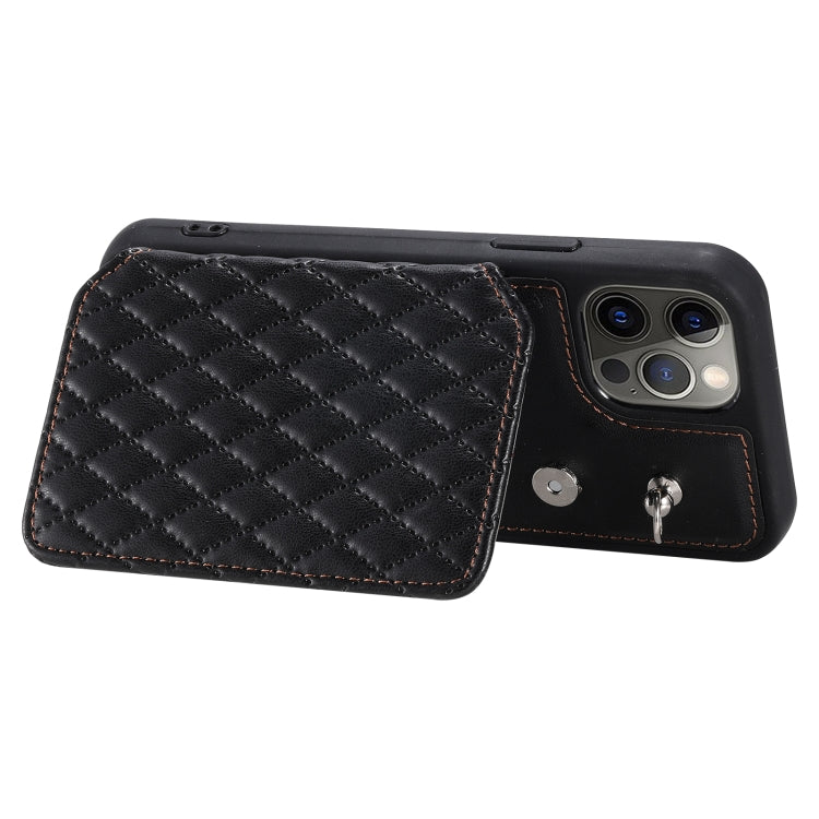 Grid Texture Card Bag Phone Case with Lanyard, For iPhone 12 Pro Max, For iPhone 11, For iPhone XR, For iPhone 8 Plus / 7 Plus
