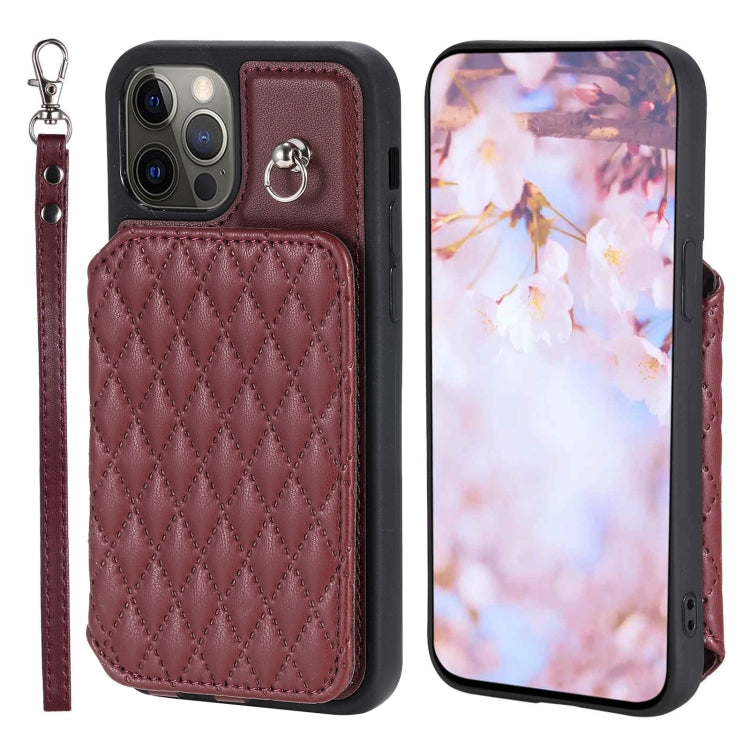Grid Texture Card Bag Phone Case with Lanyard, For iPhone 12 Pro Max, For iPhone 11, For iPhone XR, For iPhone 8 Plus / 7 Plus