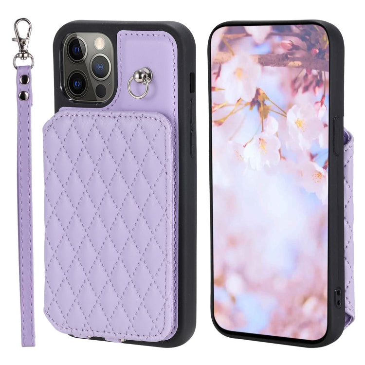 Grid Texture Card Bag Phone Case with Lanyard, For iPhone 12 Pro Max, For iPhone 11, For iPhone XR, For iPhone 8 Plus / 7 Plus