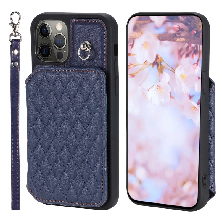 Grid Texture Card Bag Phone Case with Lanyard, For iPhone 12 Pro Max, For iPhone 11, For iPhone XR, For iPhone 8 Plus / 7 Plus